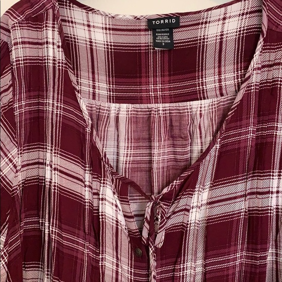 Torrid Plaid Challis Pintuck Blouse Long Sleeve Top
Burgundy - Picture 8 of 8